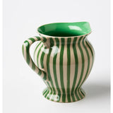 Jones & Co green stripe pitcher vase with a classic design, featuring a rounded body and narrow spout for floral arrangements.