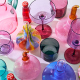 Kip & Co Isle Of Pink glass carafe and matching glass set, colorful and stylish drinkware for serving beverages.