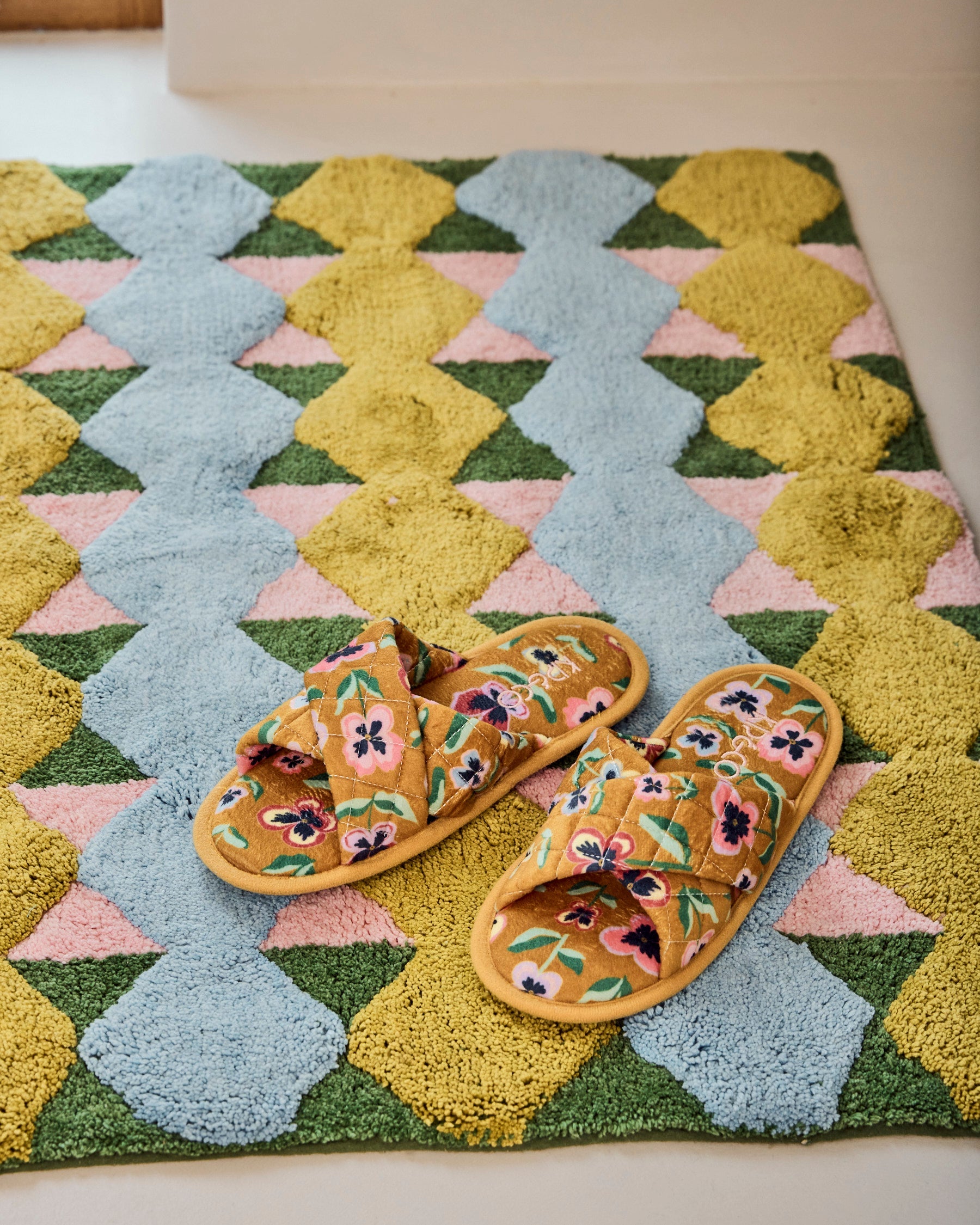 Kip & Co Genie bath mat with colorful, soft fabric featuring a playful, patterned design for bathroom decor and comfort
