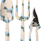 Kip & Co Hydrangea Blue garden tools and gloves set with trowel, pruners, and protective gloves for gardening.