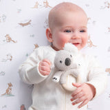 Living Textiles Koala ring rattle with soft fabric and plush koala head, designed for infants and sensory play.