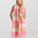 Neon pink checkered fluffy scarf by Angels Whisper Accessories, soft and stylish with a vibrant pattern and cozy texture.