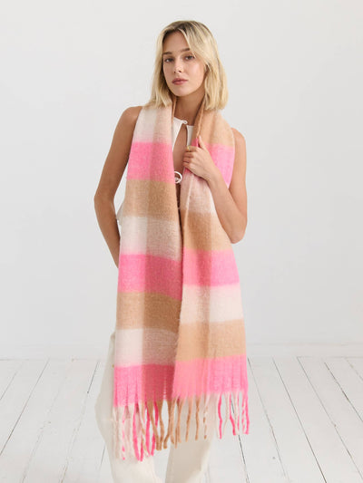 Neon Pink Checkered Fluffy Scarf, scarf, Angels Whisper Accessories - Say It Sister