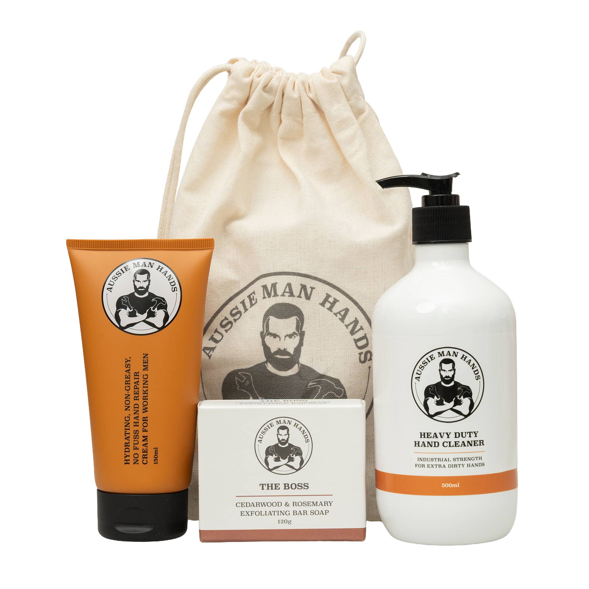 Aussie Man Hands Trio Gift Bundle with three grooming products in a colorful box, perfect for gifting.