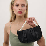 Victoria Satin Pearl Strap Bag in Black, bag, Angels Whisper Accessories - Say It Sister
