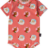 Kip & Co I Love Christmas Spot baby romper in short sleeve, featuring festive red and white holiday print for infants.