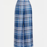 Elk Ranie Pant in blue multi-check fabric, stylish casual pants with a relaxed fit and plaid pattern.