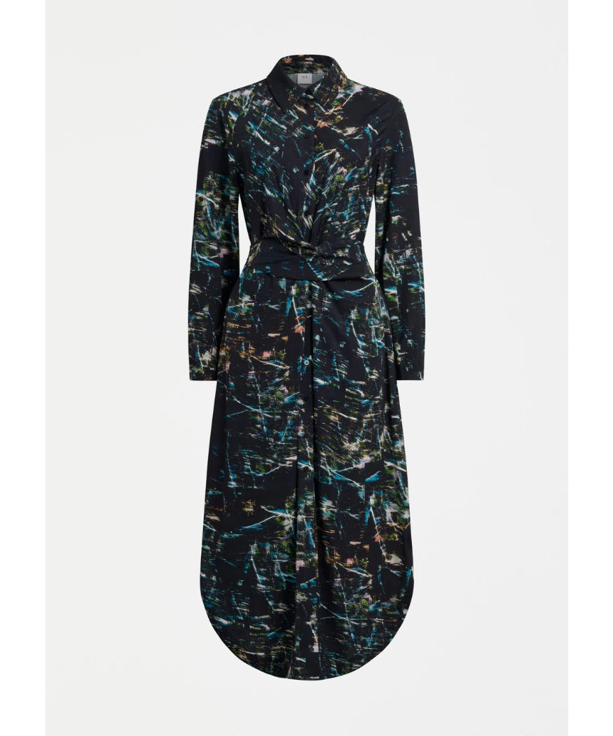 Elk Kallio dress in Norda print, featuring a stylish and comfortable clothing design with vibrant patterns and classic fit.