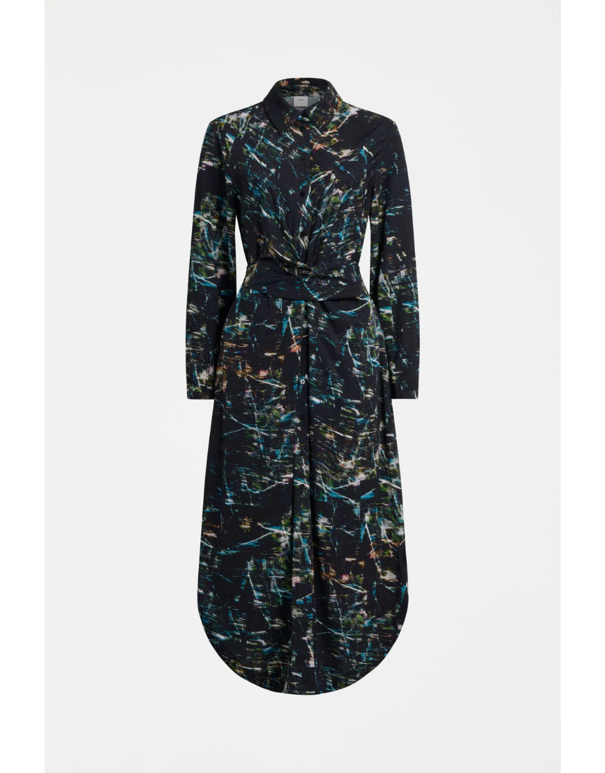 Elk Kallio dress in Norda print, featuring a stylish and comfortable clothing design with vibrant patterns and classic fit.