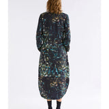 Elk Kallio dress in Norda print, showcasing a stylish, patterned women’s clothing item with a relaxed fit and vibrant design.