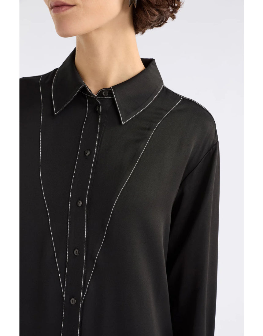 Elk Famke black dress, stylish clothing with a fitted silhouette and elegant design, shown on a model.