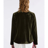 Elk Suuri double-breasted blazer in deep olive velvet, featuring a tailored fit and classic lapel design.