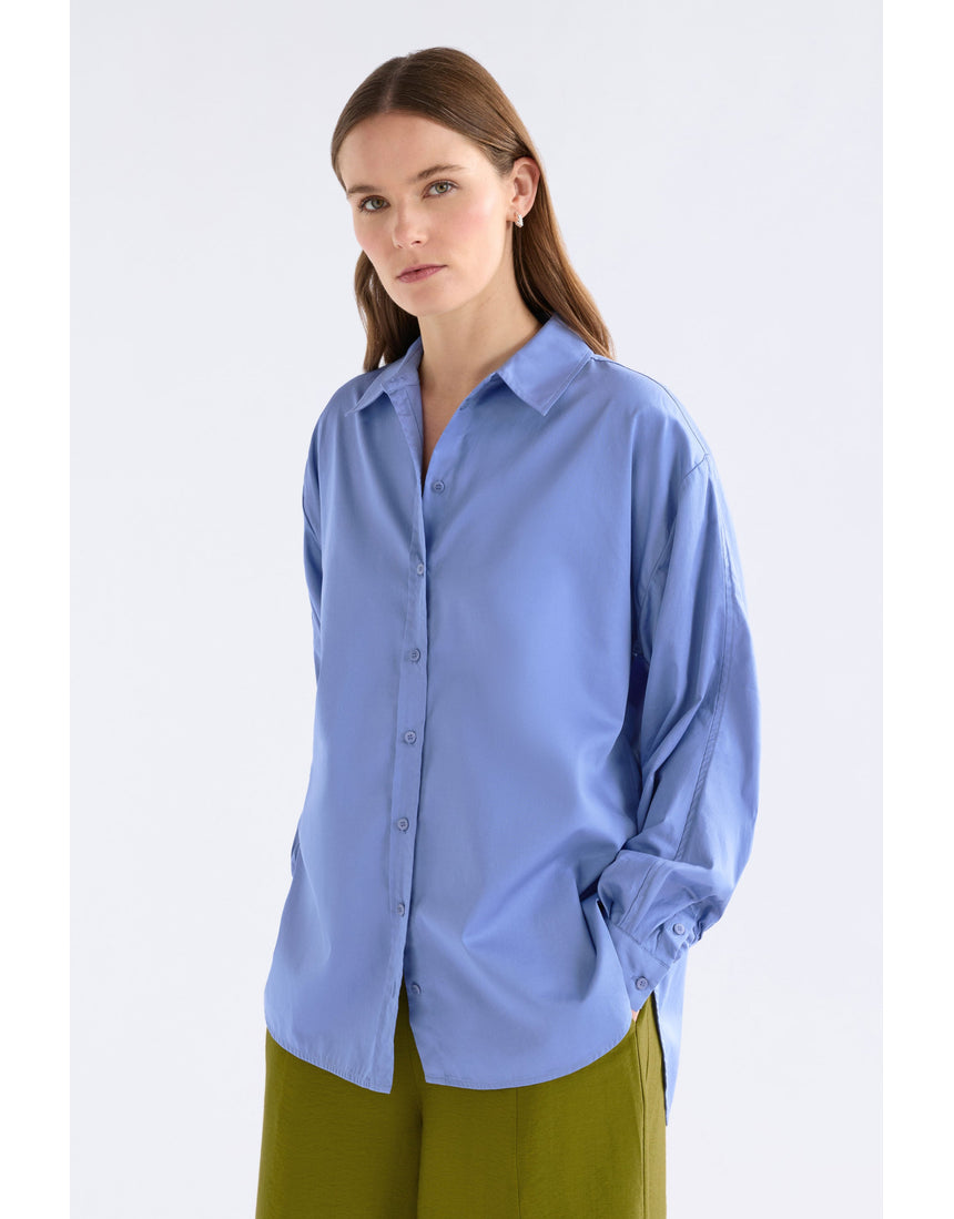 ELK The Label Elk Sol Shirt in Dusk Blue, a stylish long-sleeve top with a relaxed fit and soft fabric.