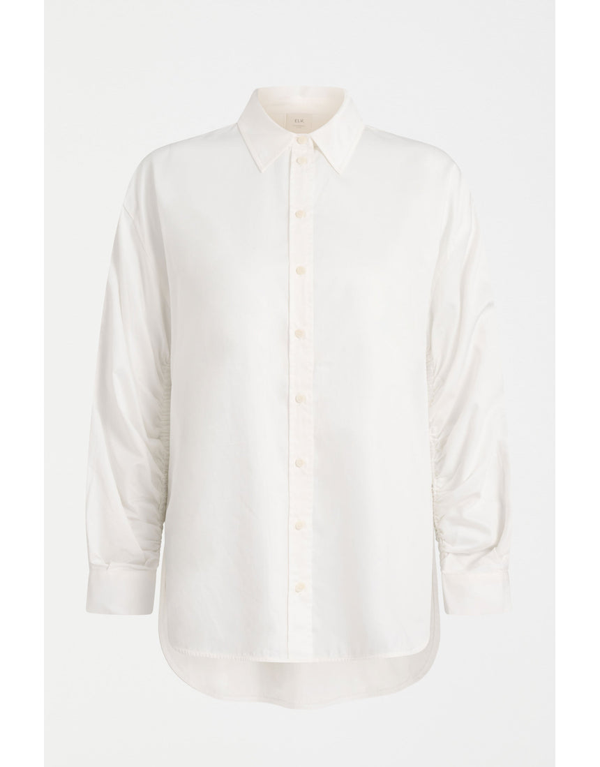 White Elk Sol Shirt by ELK The Label, a stylish women's top with a relaxed fit and clean design, perfect for casual wear.