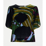 ELK The Label Reihen Top in Stribe Burnout, charcoal gray, with a relaxed fit and soft fabric, displayed on a hanger.