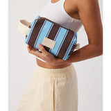 Base Ditty Base in chocolate stripe with a soft fabric and playful pattern, perfect for stylish, comfortable footwear.