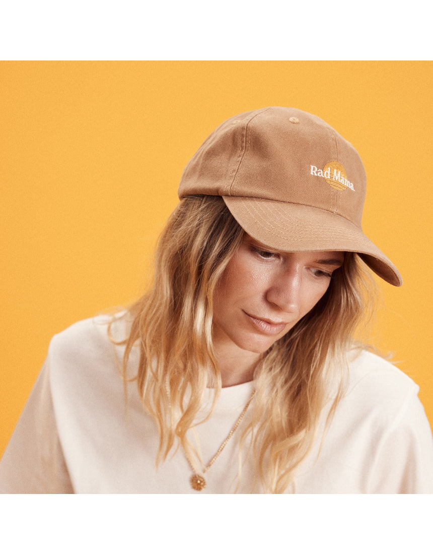 Banabae Rad Mama washed baseball cap in desert sand, featuring a curved brim and adjustable strap, casual and stylish headwear.