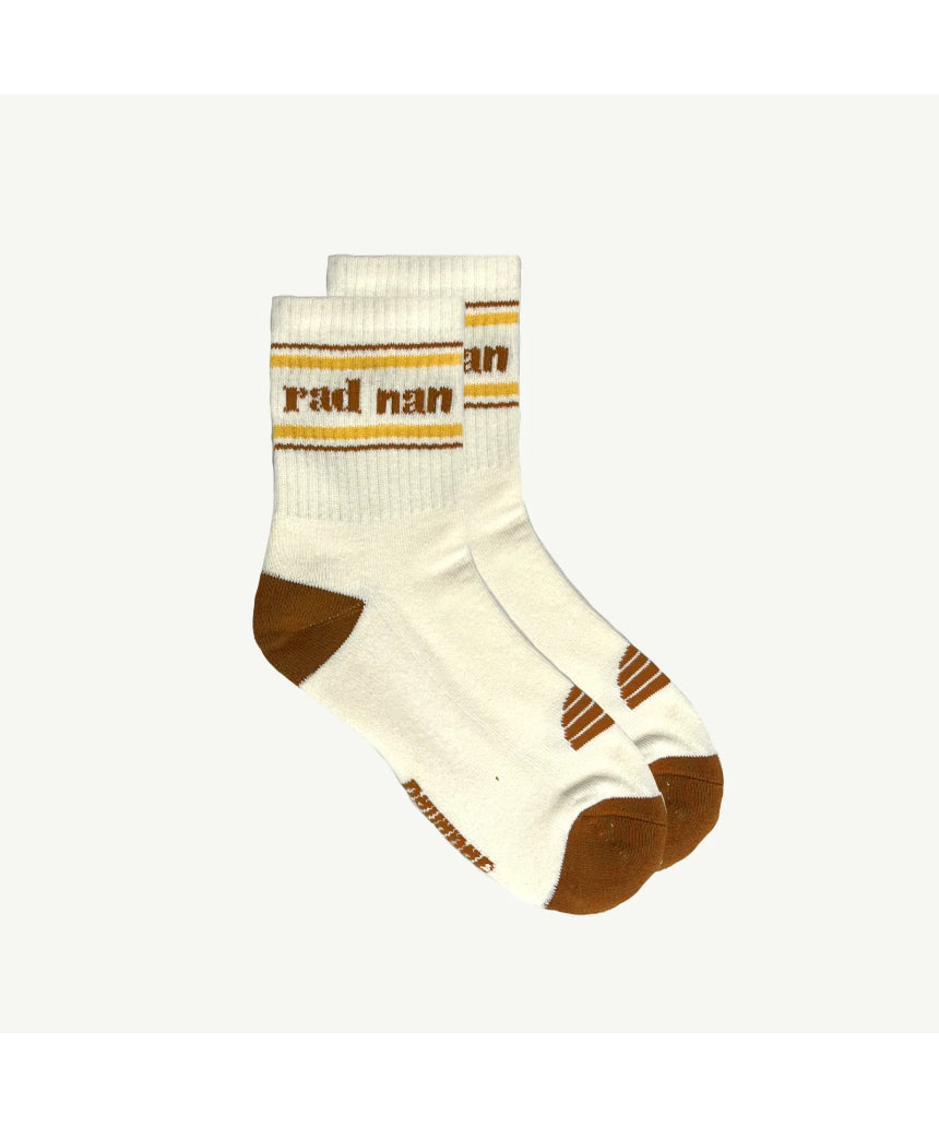 Banabae Rad Nan Organic Cotton Crew Sock in natural color, single sock showing soft, breathable organic cotton fabric and classic design.
