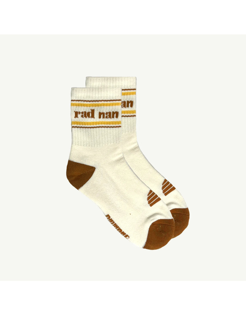 Banabae Rad Nan Organic Cotton Crew Sock in natural color, close-up of single soft, breathable sock with ribbed cuff details.