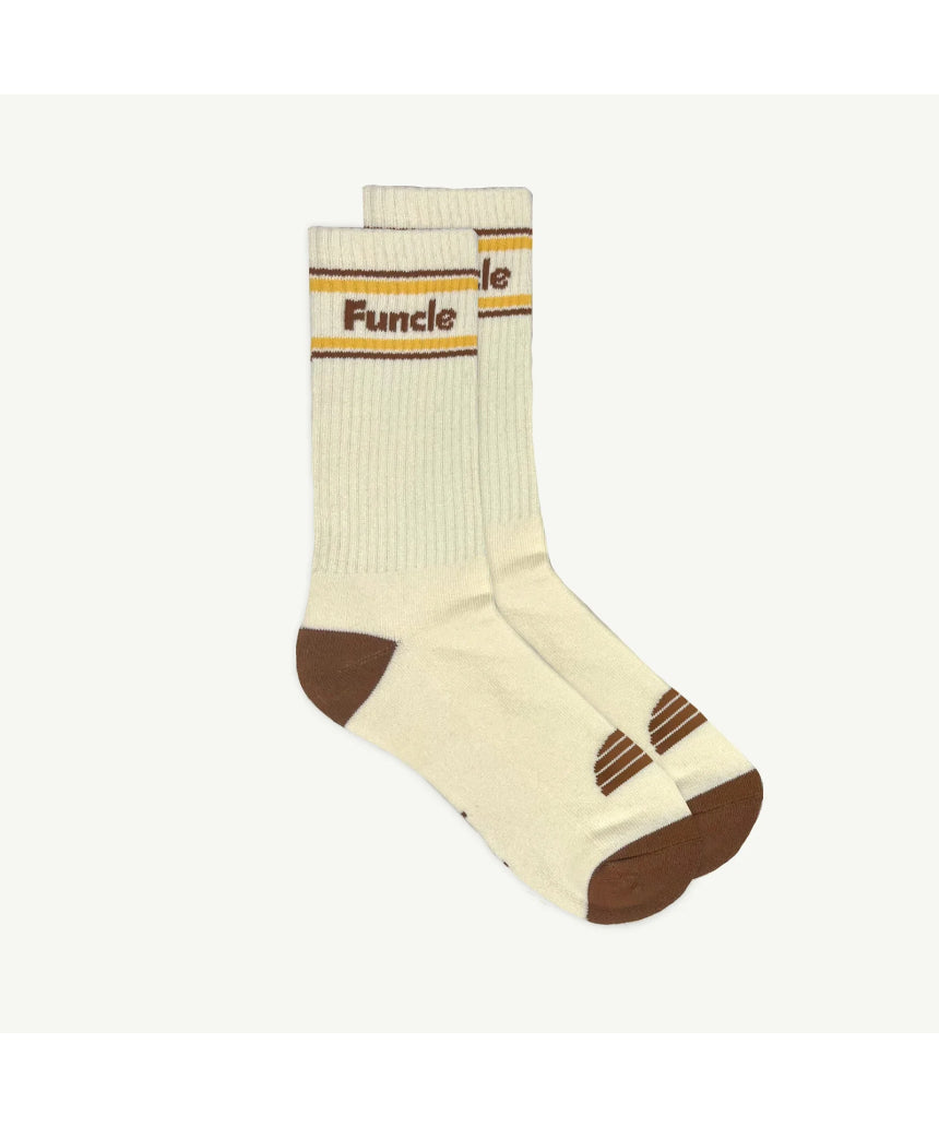 Banabae Funcle Crew Sock in natural color, soft cotton blend, showing a close-up of the comfortable crew sock for everyday wear.