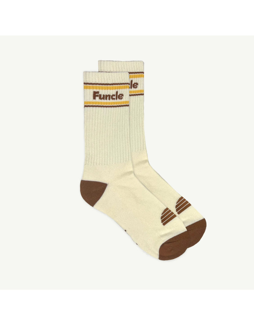 Banabae Funcle Crew Sock in natural color, soft cotton blend, showing a close-up of the comfortable crew sock for everyday wear.