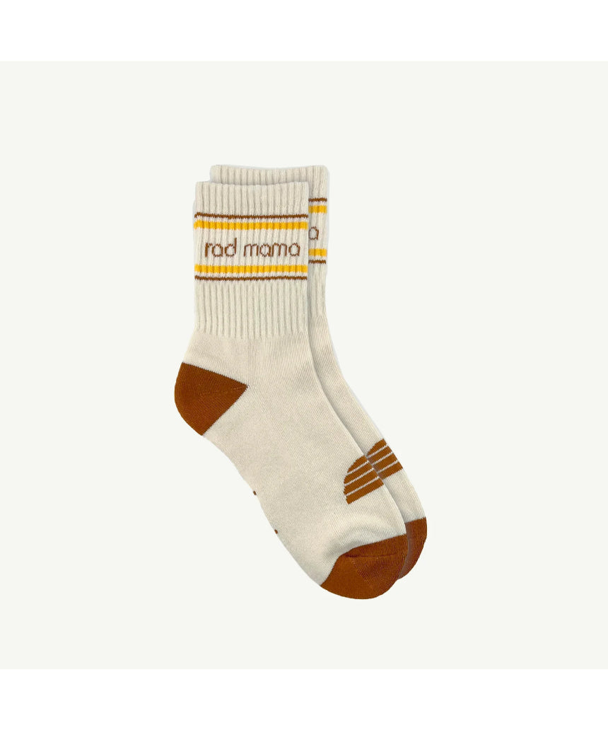 Single Banabae Rad Mama organic cotton crew sock in natural color, showcasing soft, breathable fabric and comfortable fit.