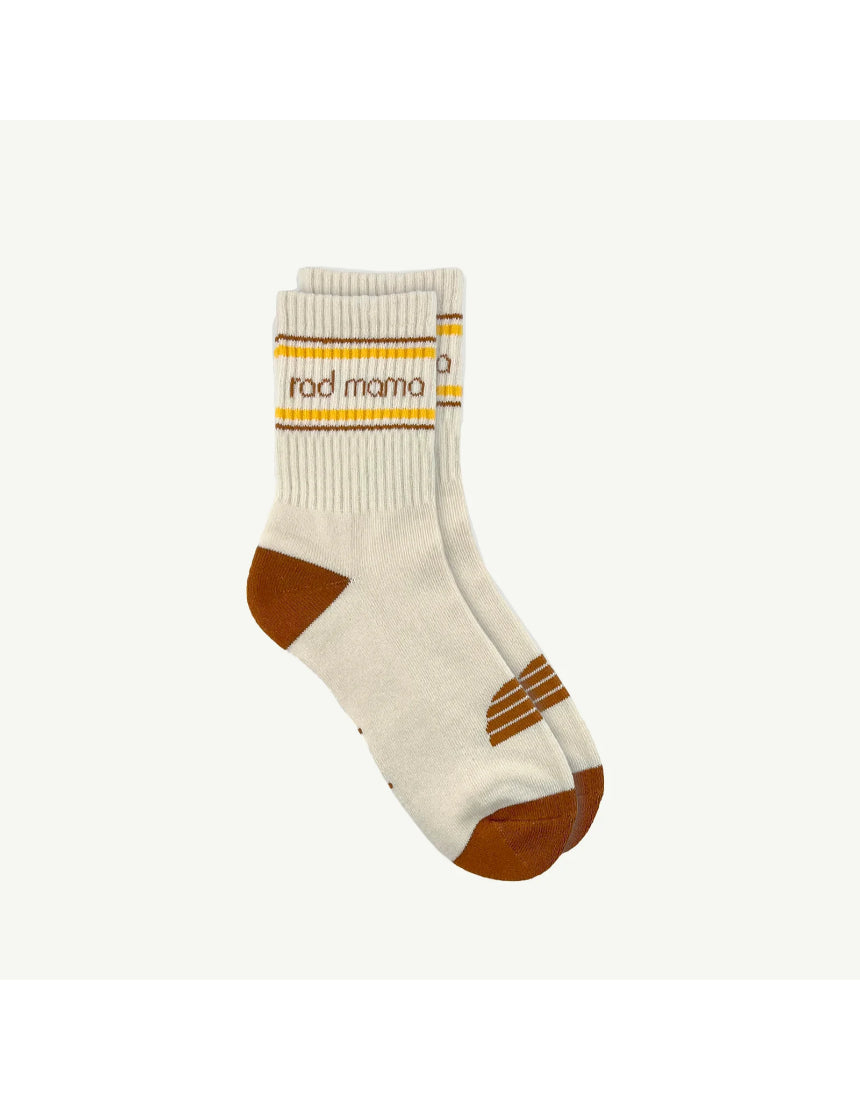 Single Banabae Rad Mama organic cotton crew sock in natural color, showcasing soft, breathable fabric and comfortable fit.