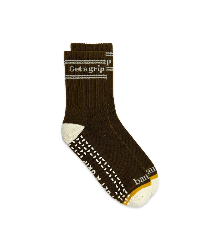 Banabae Get A Grip Socks in Coco color, featuring textured grip soles and comfortable fabric for secure footing.