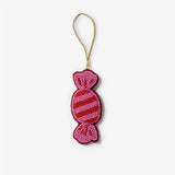 Beaded pink Christmas decoration by Bonnie and Neil featuring a festive bon bon design with intricate beadwork.