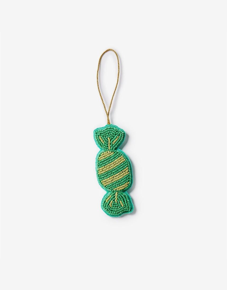 Beaded green Christmas decoration by Bonnie and Neil featuring intricate beadwork and festive design for holiday decor.