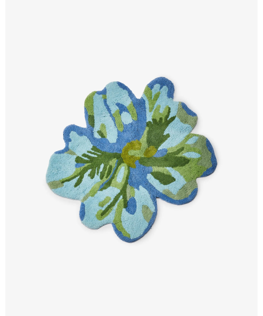 Bonnie and Neil Tulip Blue Green Bath Mat with floral design, soft textured fabric for bathroom decor and comfort.