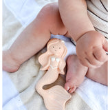Winnie Parkes Maeve the Mermaid rubber teether in peach, soft and safe teething toy for babies, with detailed mermaid design.