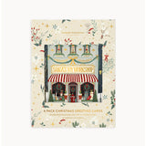 Bespoke Letterpress Christmas Village 6-pack greeting card box set with festive holiday designs on kraft paper cards.