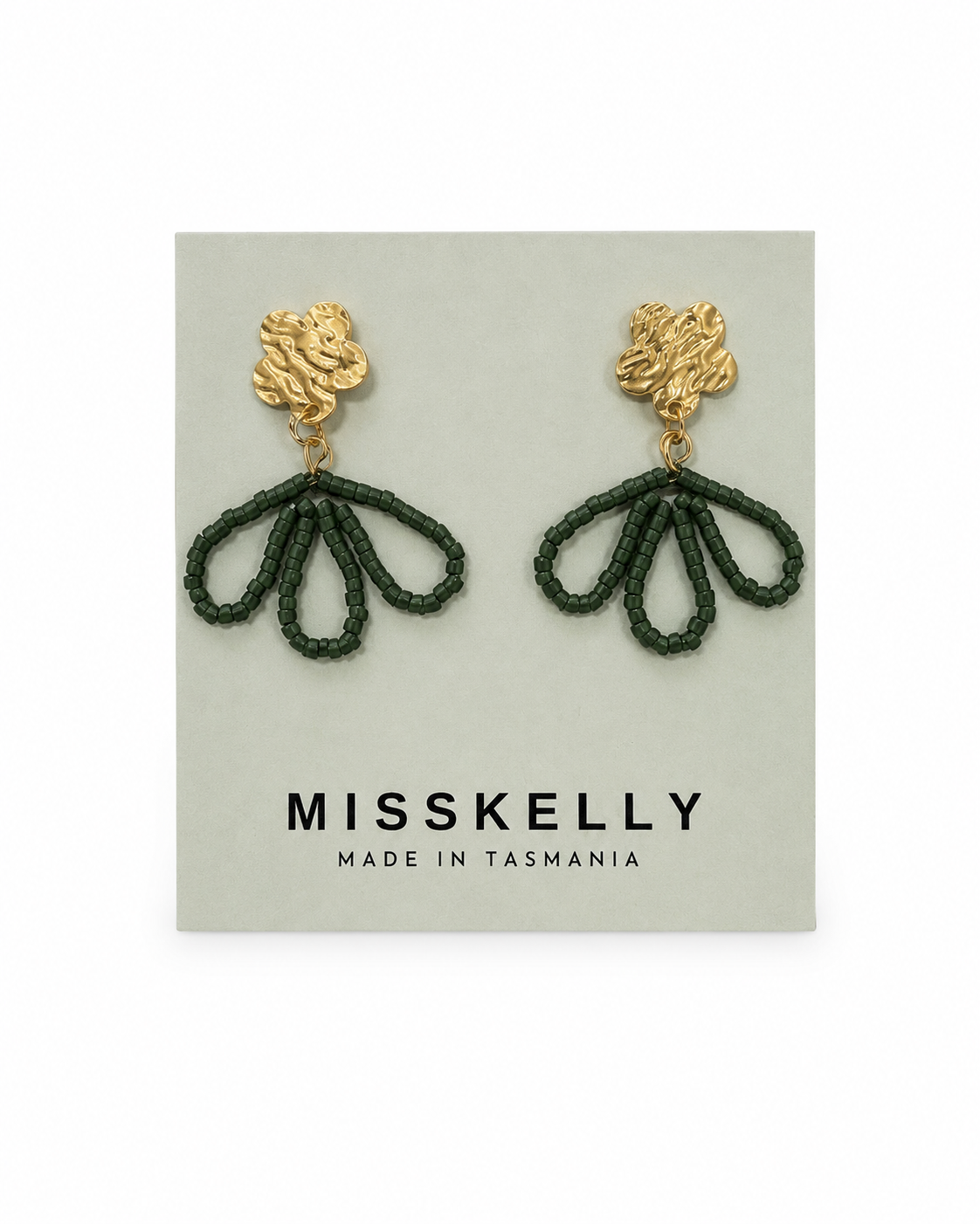 Gold floral top earrings from Miss Kelly featuring petal-shaped design and delicate detailing.
