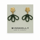 Gold floral top earrings from Miss Kelly featuring petal-shaped design and delicate detailing.