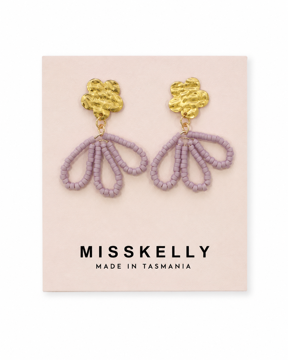 Gold floral top earrings by Miss Kelly featuring petal-shaped design and intricate detailing for a stylish look.
