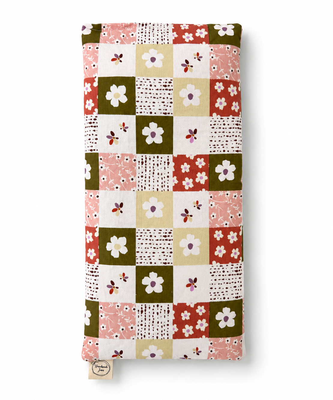 Handmade Jems Botanics Lupin heat pack with floral fabric cover and tied ribbon, designed for soothing warmth and comfort.