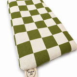 Handmade Jems green check Lupin heat pack with fabric cover, used for soothing warmth and therapeutic relief.