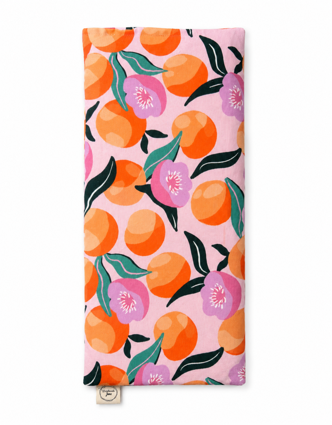 Pink peach lupin heat pack from Handmade Jems, soft fabric cover with floral design, ideal for soothing warmth and relaxation.