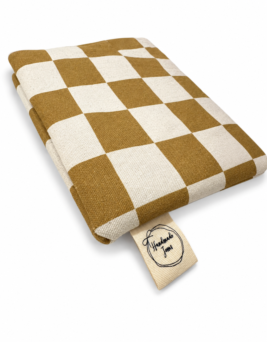 Beige check Lupin heat pack by Handmade Jems, soft fabric with plaid pattern, designed for soothing warmth and comfort.