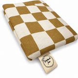 Beige check Lupin heat pack by Handmade Jems, soft fabric with plaid pattern, designed for soothing warmth and comfort.