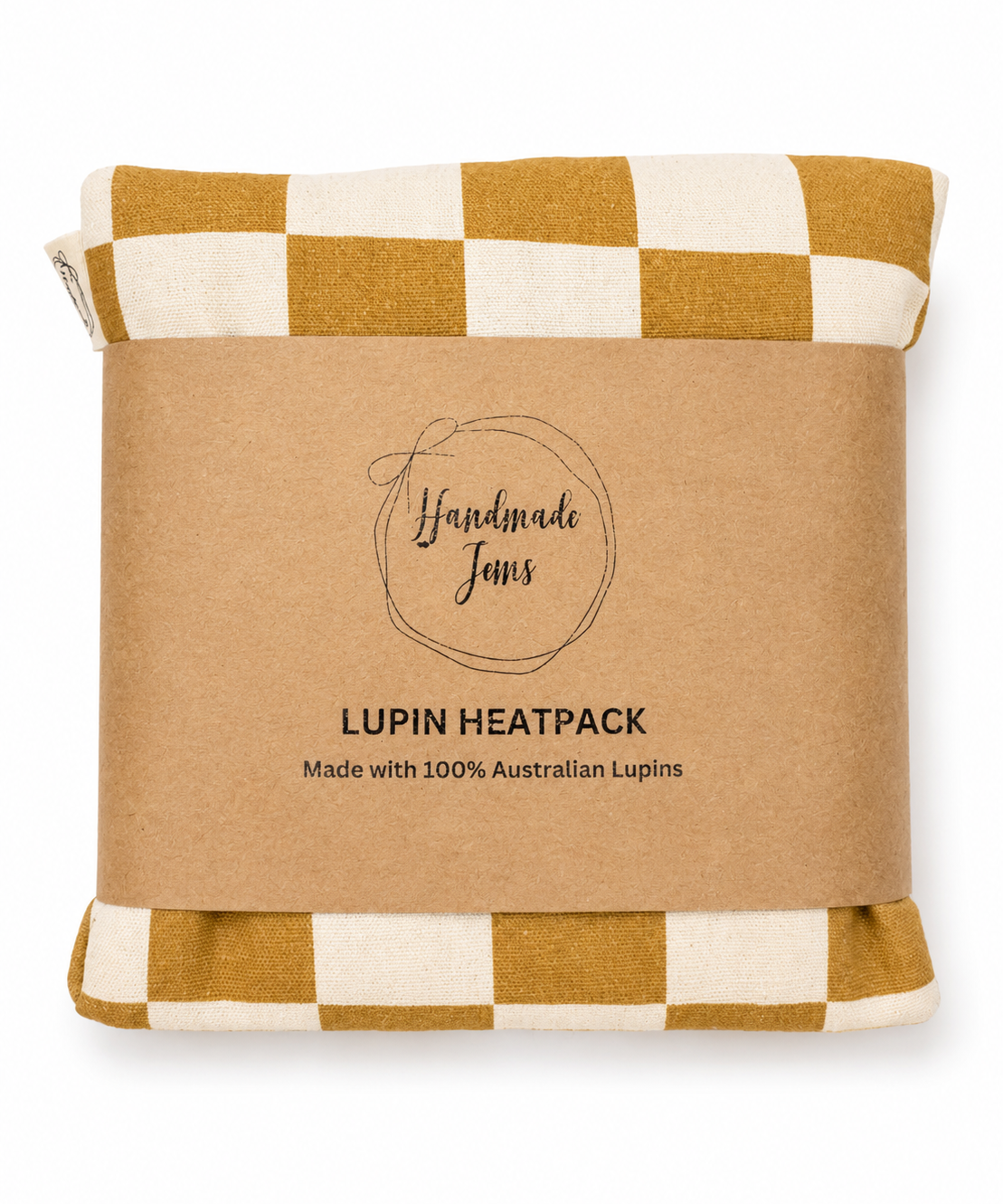 Beige check Lupin heat pack from Handmade Jems, soft fabric with a cozy, handcrafted design for soothing warmth.