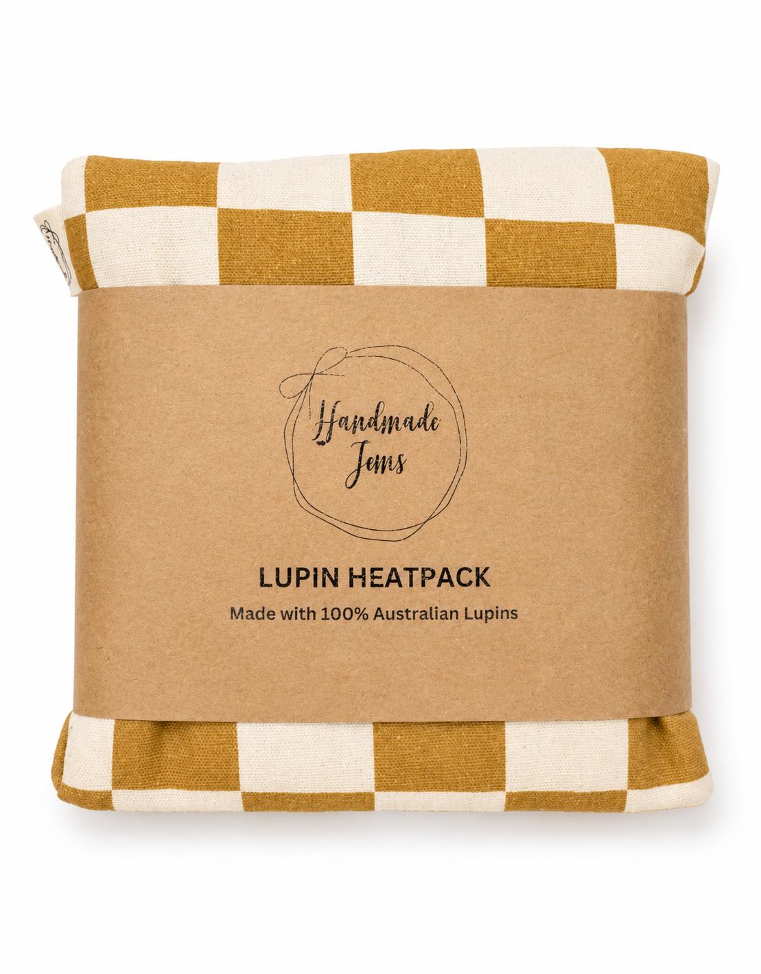 Beige check Lupin heat pack from Handmade Jems, soft fabric with a cozy, handcrafted design for soothing warmth.
