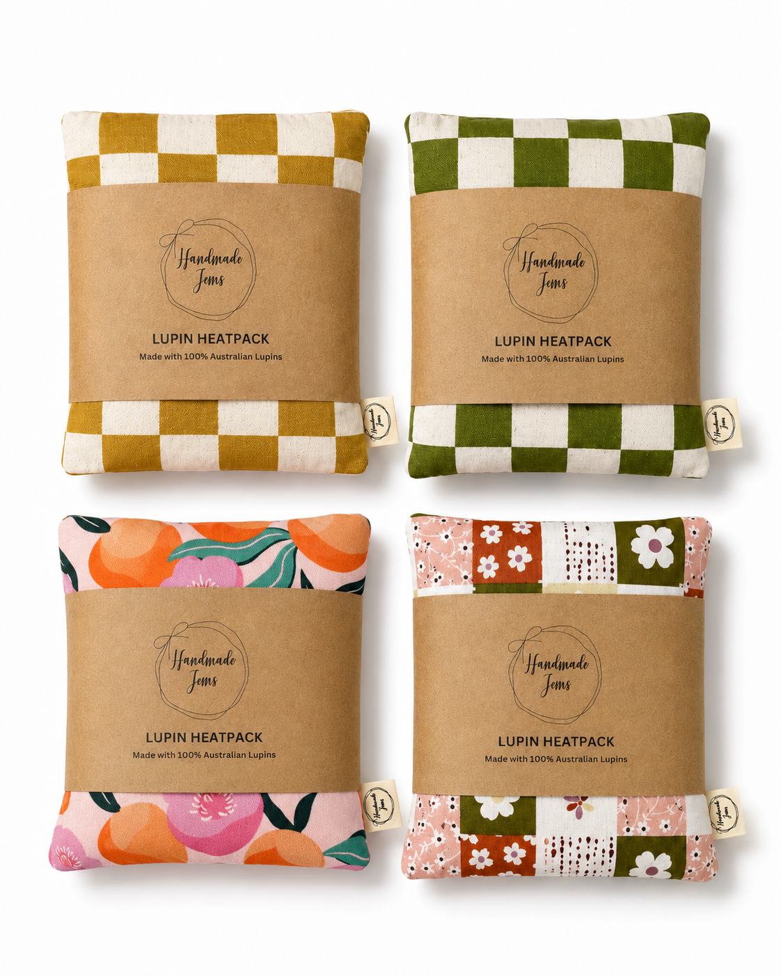 Pink peach lupin heat pack from Handmade Jems with a soft fabric cover and floral design, ideal for soothing warmth.