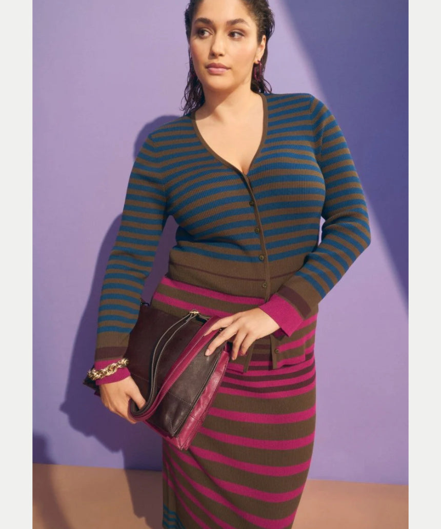 Elk Pinto Knit Skirt in earthy tones, featuring a comfortable fit and soft knit fabric, shown on a model.