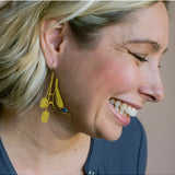 Denz Blue Faced Honeyeater earrings worn by model