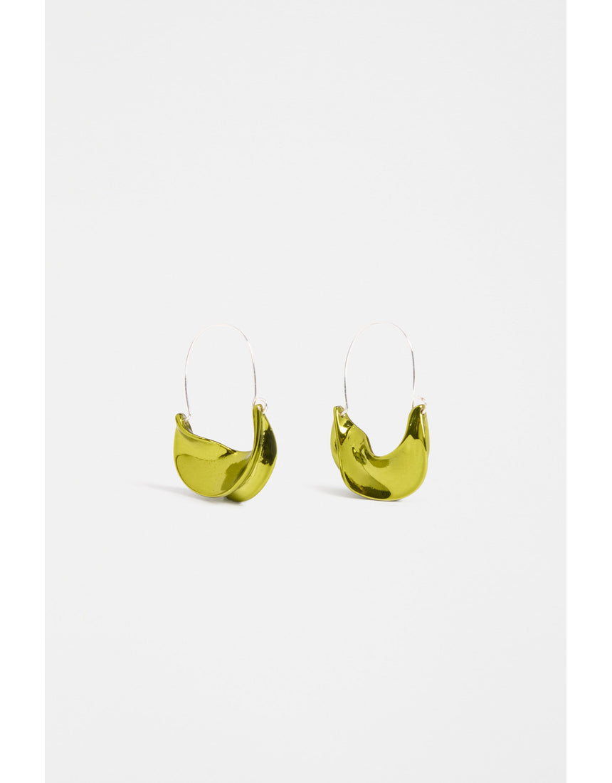 ELK The Label Siita Hoop Earring in artichoke green, featuring a stylish circular design on a neutral background.