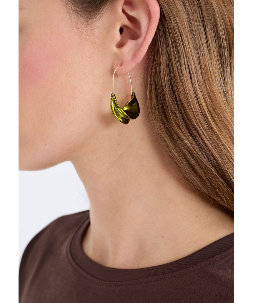 ELK The Label Siita hoop earring in artichoke color, showcasing a stylish gold-toned circular earring with a smooth finish.