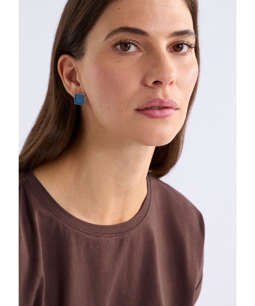 ELK The Label Silenn small stud earring in ocean blue, featuring a sleek, minimalist design with a shiny blue finish.
