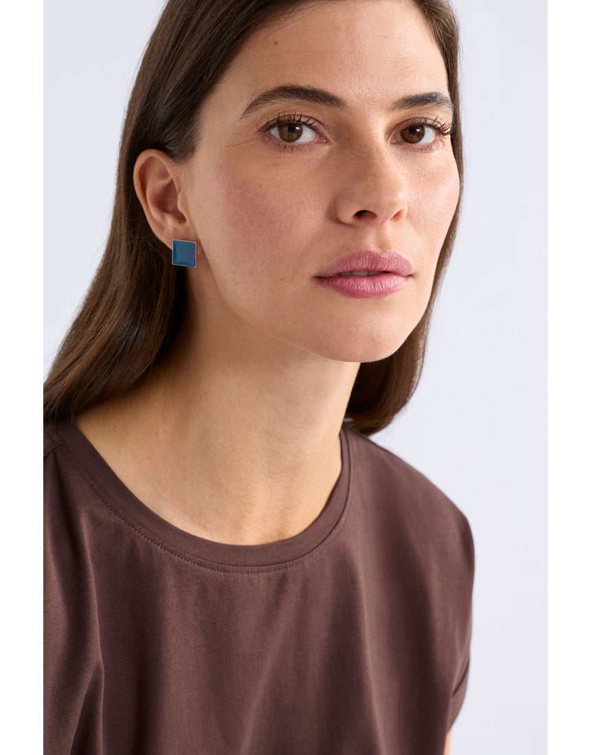 ELK The Label Silenn small stud earring in ocean blue, featuring a sleek, minimalist design with a shiny blue finish.